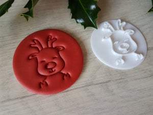 Cute Reindeer Christmas Embosser Stamp | Cake Cookies Soap Pottery Stamp |