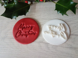 Merry Christmas Style 3 Embosser Stamp | Christmas Cake Cookies Soap Pottery Stamp |
