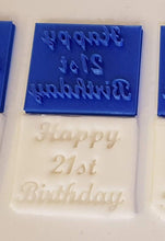 Load image into Gallery viewer, Happy 18th/21st/30th/40th/50th/60th/70th/80th/90th/any Birthday Fancy Text Stamp|Icing|Fondant|Baking|Cookie Stamp|Birthday Party
