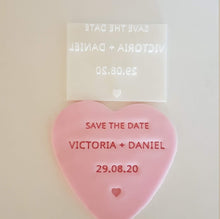 Load image into Gallery viewer, Custom Save The Date Wedding Fondant Stamp with personalised names and date|Icing|Baking|Cookie Stamp|
