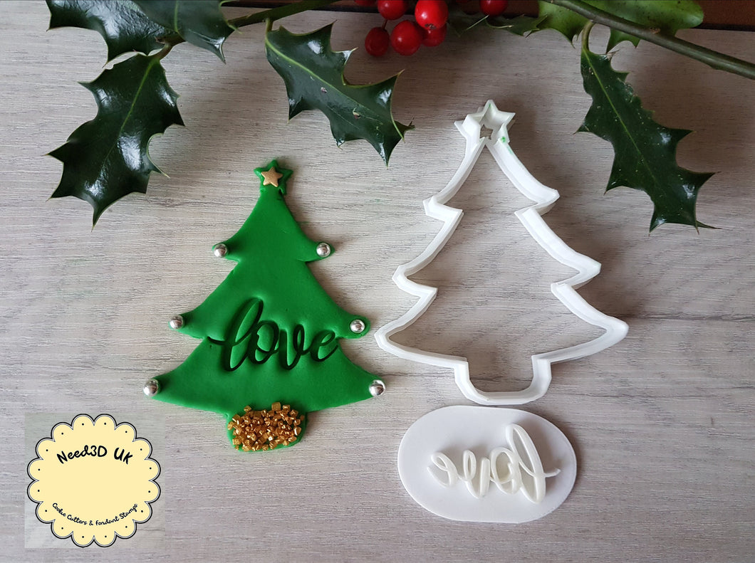 Love Christmas Tree Stamp & Cookie Cutter Set | Embosser Cookies Soap Pottery Stamp|