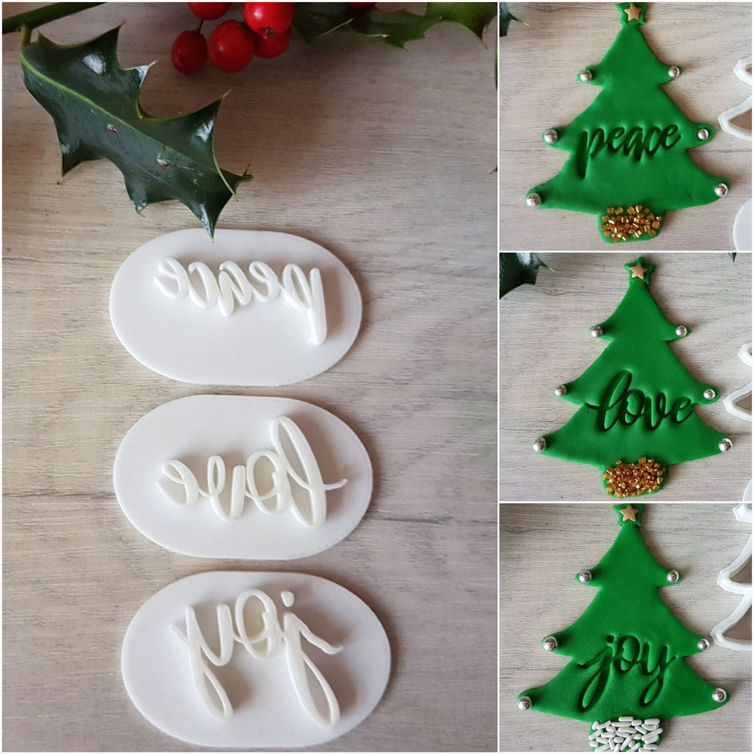 Peace Love Joy Christmas Stamp Set | Embosser Cookies Soap Pottery Stamp|