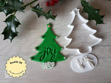Load image into Gallery viewer, Joy Christmas Tree Stamp &amp; Cookie Cutter Set | Embosser Cookies Soap Pottery Stamp|
