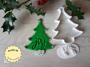 Joy Christmas Tree Stamp & Cookie Cutter Set | Embosser Cookies Soap Pottery Stamp|