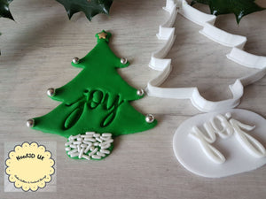 Joy Christmas Tree Stamp & Cookie Cutter Set | Embosser Cookies Soap Pottery Stamp|