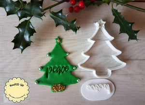 Peace Love Joy Christmas Tree 3 Stamp & 1 Cookie Cutter Set | Embosser Cookies Soap Pottery Stamp|
