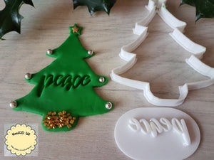 Peace Love Joy Christmas Tree 3 Stamp & 1 Cookie Cutter Set | Embosser Cookies Soap Pottery Stamp|