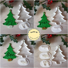 Load image into Gallery viewer, Peace Love Joy Christmas Tree 3 Stamp &amp; 1 Cookie Cutter Set | Embosser Cookies Soap Pottery Stamp|
