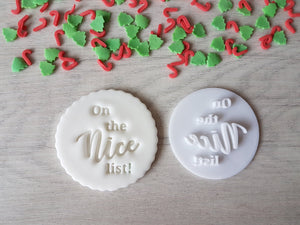 On the Nice List Embosser Stamp|Christmas Cookies Soap Pottery Stamp|