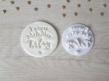 Load image into Gallery viewer, Personalised Future Mr &amp; Mrs Surname Wedding Embosser Stamp | Cake Cookie Custom Soap Pottery Stamp |
