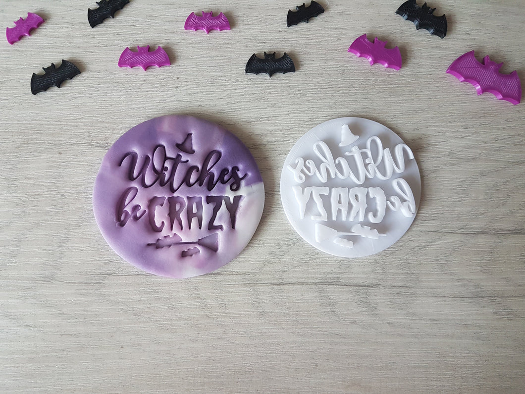 Witches Be Crazy Halloween Embosser Stamp | Cake Cookie Biscuit Pottery Stamp |